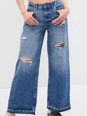Gap Low Rise Wide Leg Baggy Distressed Jeans Size 31/12